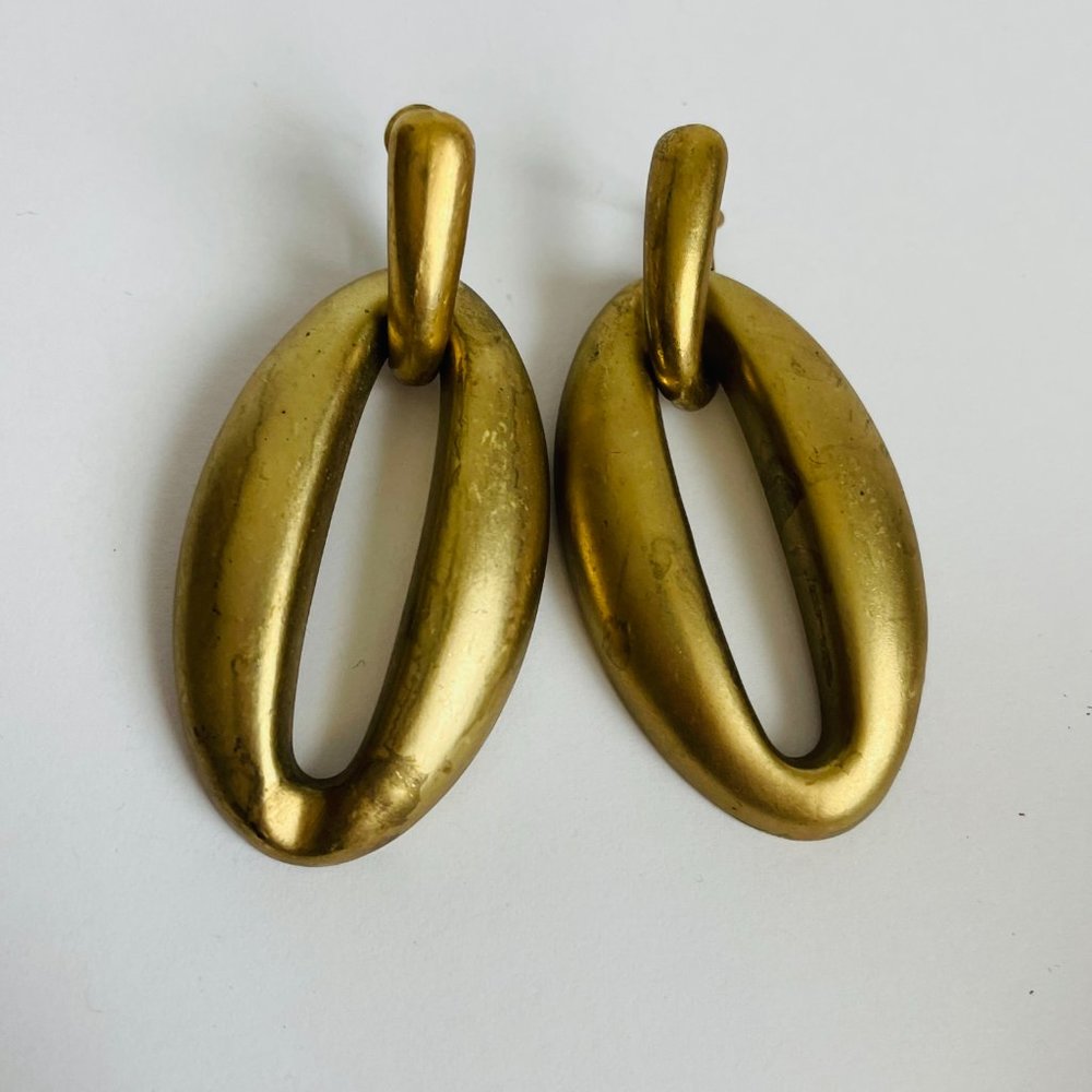 Vintage Transformer Brass Door Knocker Dangle Pierced Earrings 2 ¼” Long - Picture 2 of 6